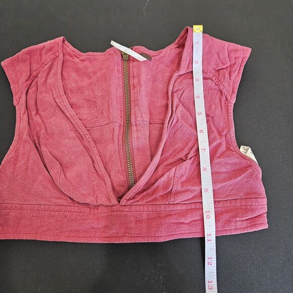 Free People Womens Linen Blend Crop Top Bralette Size 0 Pink Skater Full Zip - Picture 8 of 9